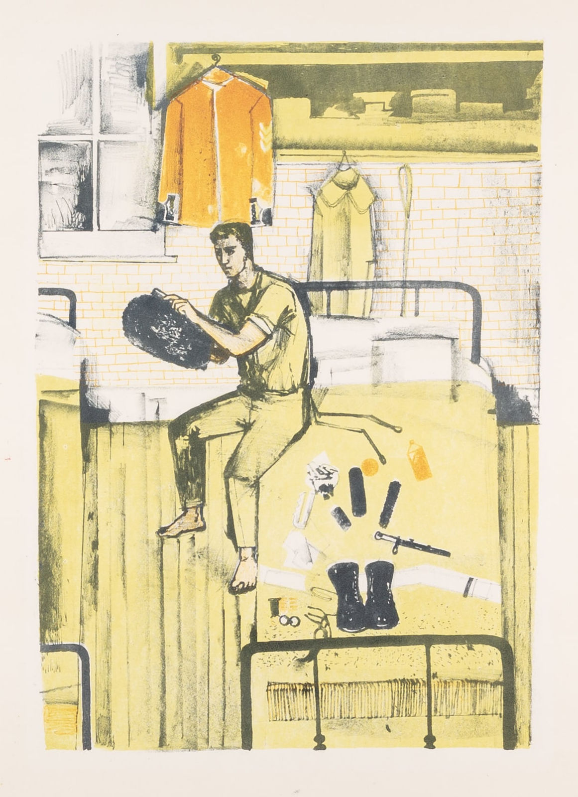 John Minton, Guardsman/Horseguards in their Dressing Rooms at Whitehall, from The Coronation Suite, 1952