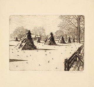 LeRoy D. Sauer, GRAIN STACKS IN SNOW