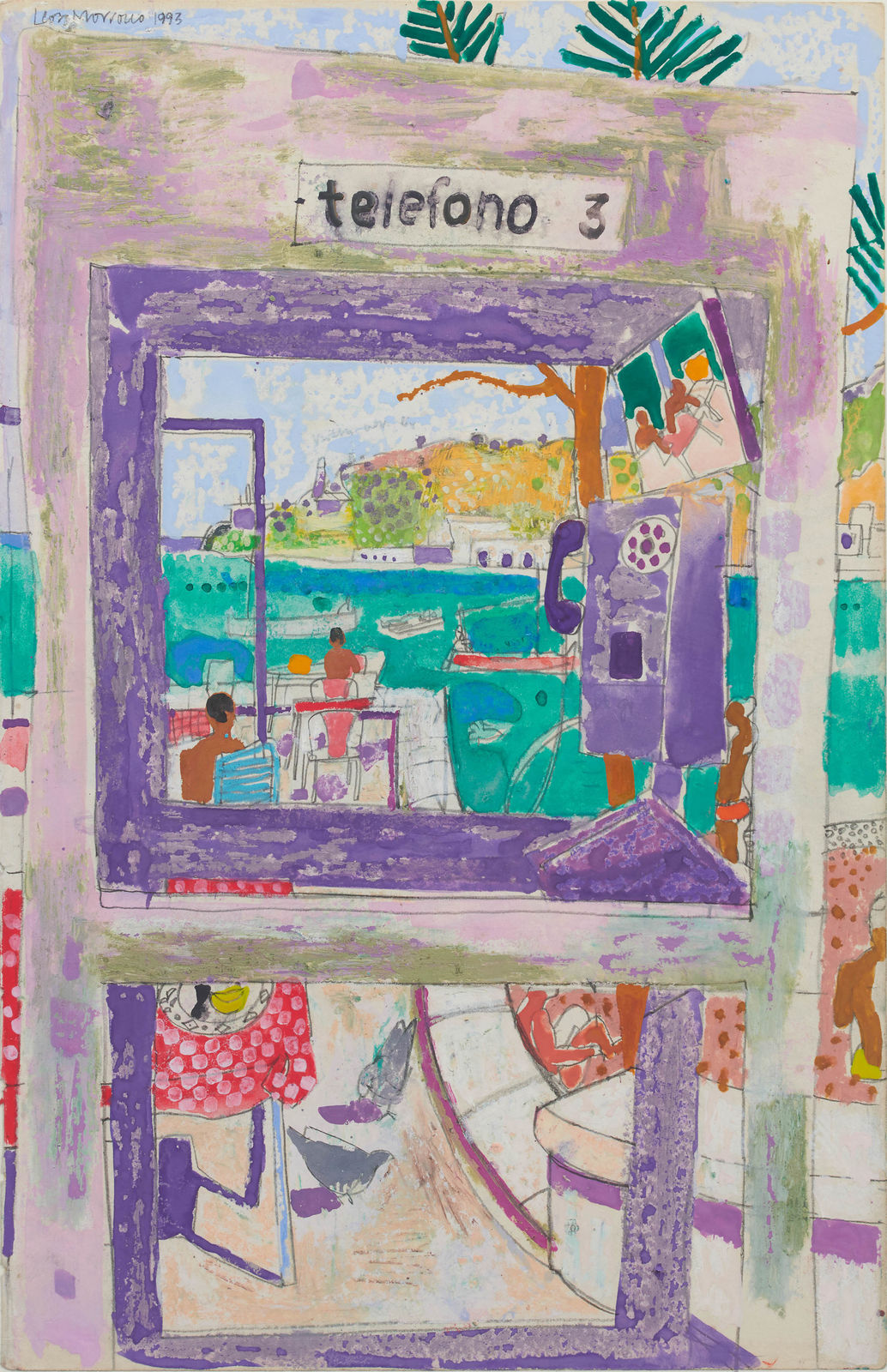 Telephone Box at the Beach, 1993 by Leon Morrocco