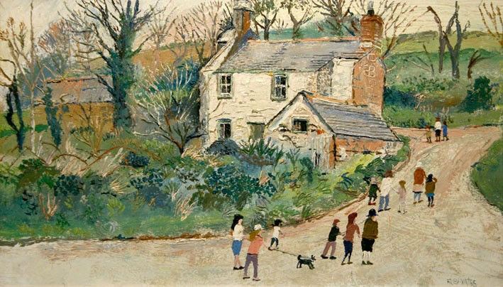 Fred Yates, Cottage with Children, c1978