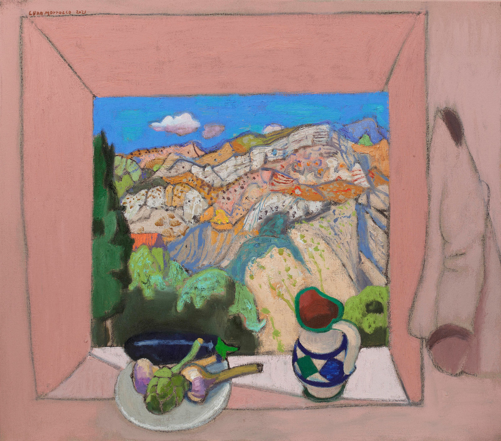 Leon Morrocco, Still Life in Front of Sunlit Mountain, 2021