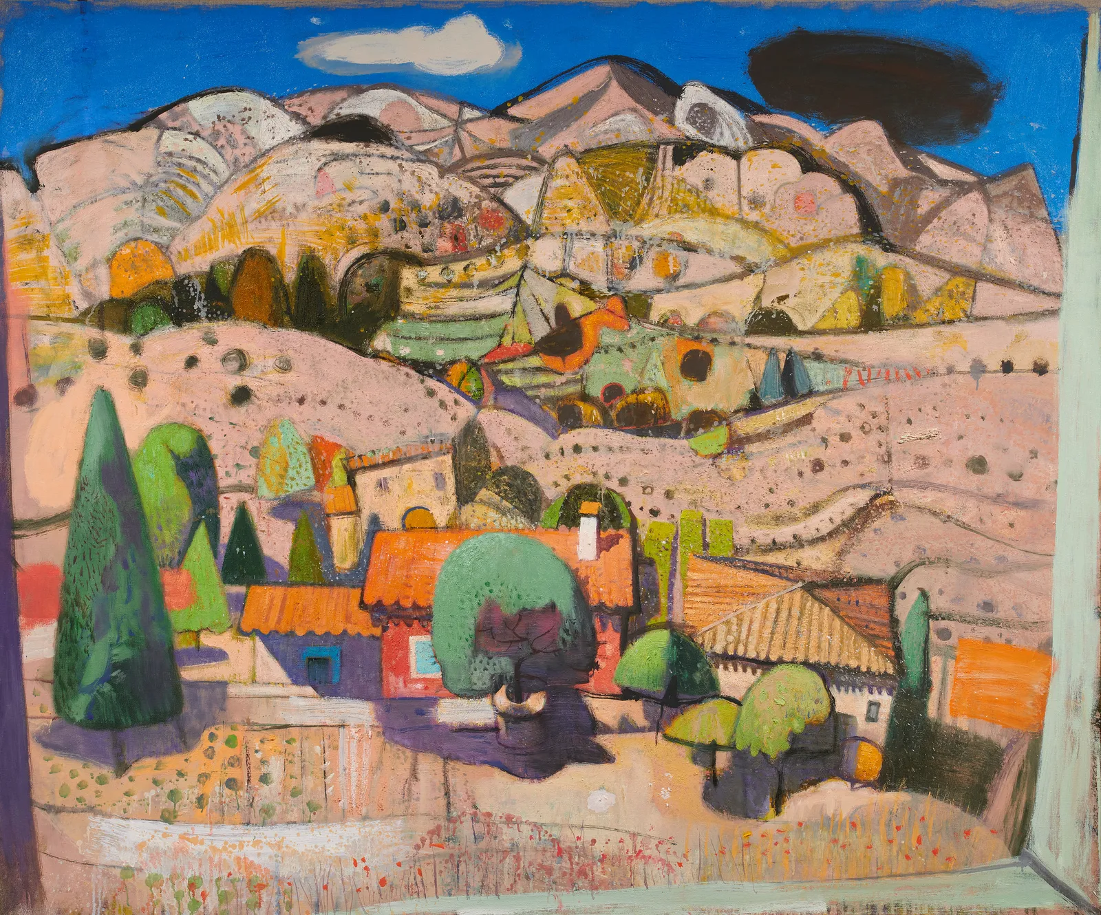 Mountain Village beyond Gréolières, 2021 by Leon Morrocco