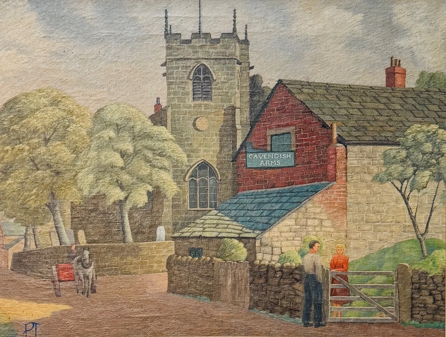 Stock Sale, Signed with initials "P.T." (Believed to be P.Todd): 'Naive Village Scene'