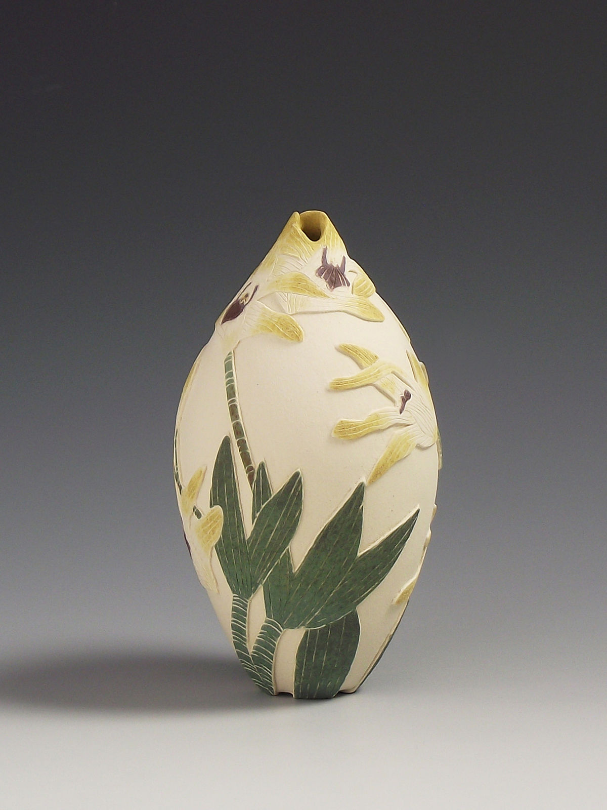 Tiffany Scull, Yellow Antelope Orchid sgraffito vessel