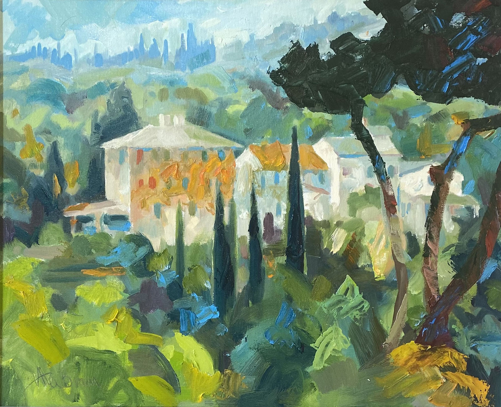 Alex Brown, Tuscan villa through the umbrella trees