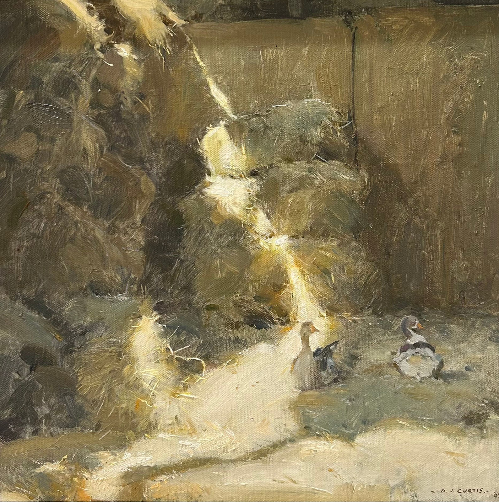 David Curtis ROI, RSMA, Hay barn with geese