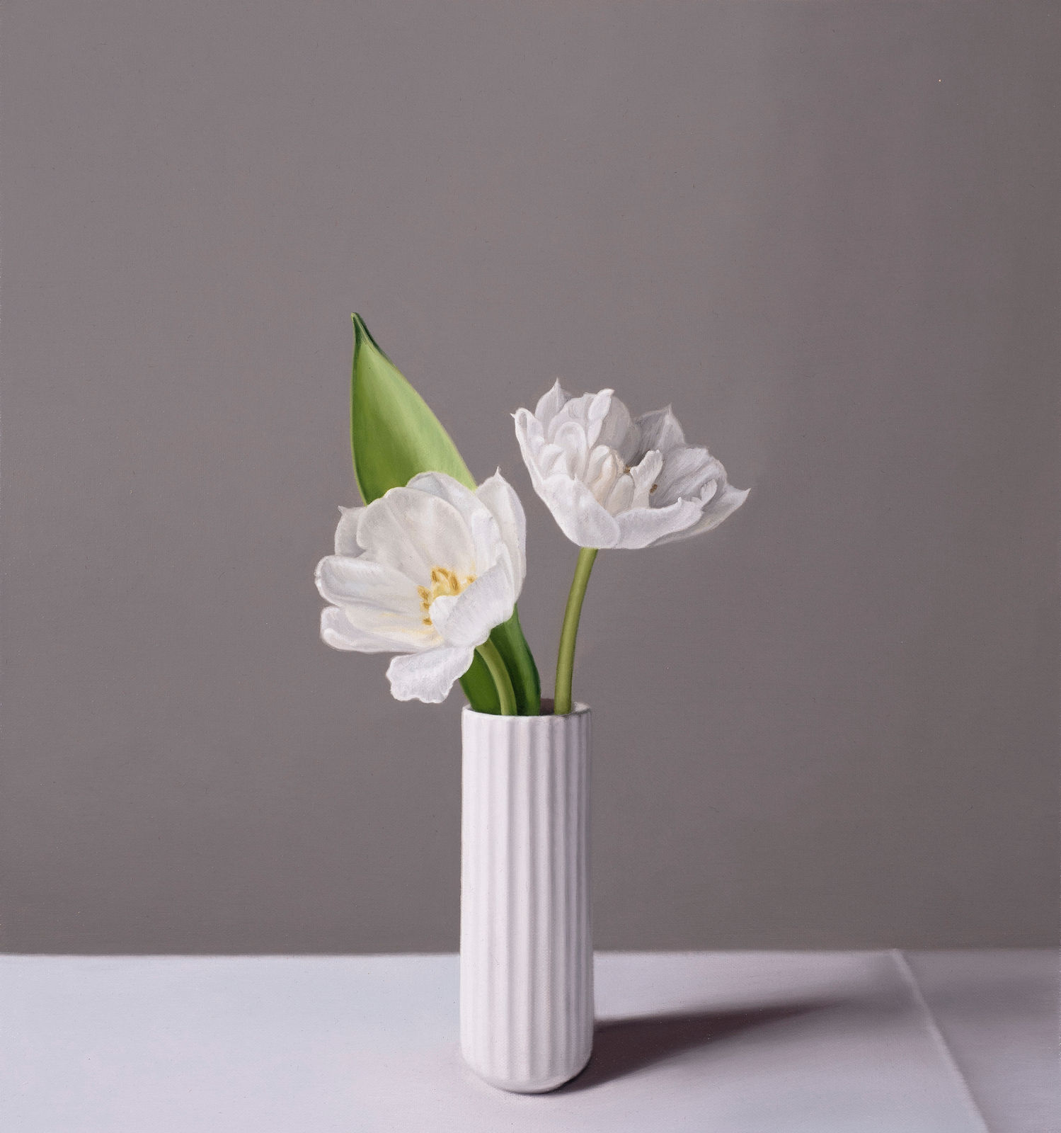Jo Barrett, Still Life with White Tulips and Ridged Vase
