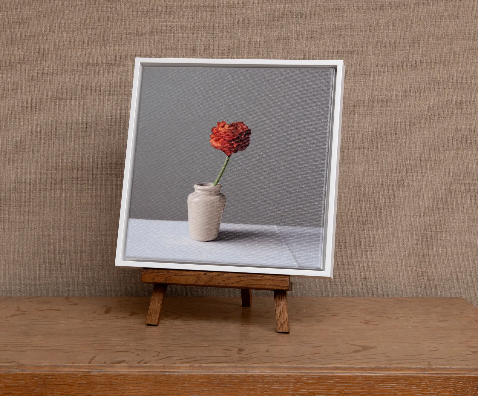 Jo Barrett, Still Life with Orange Ranunculus and Stoneware Jar