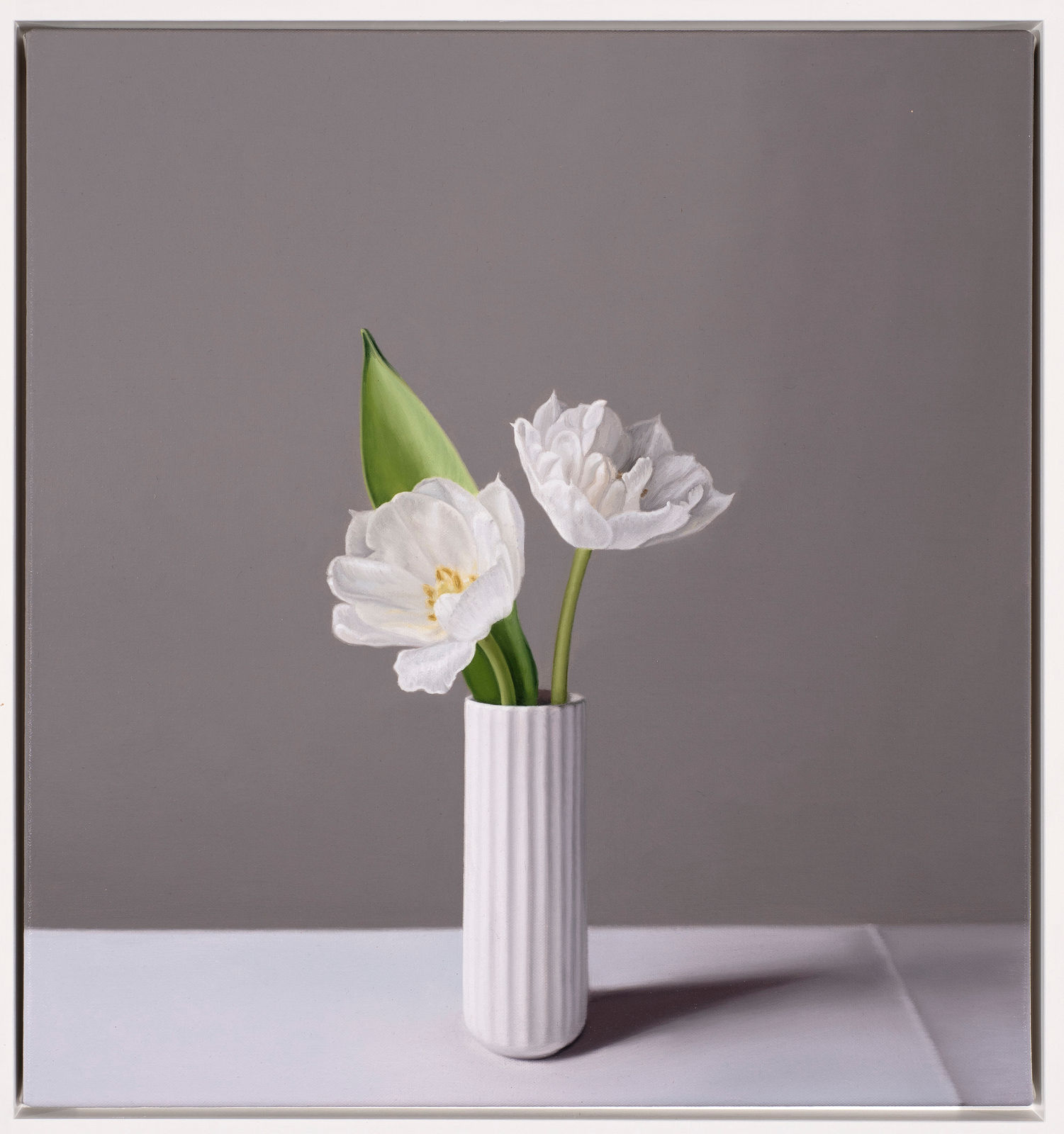 Jo Barrett, Still Life with White Tulips and Ridged Vase