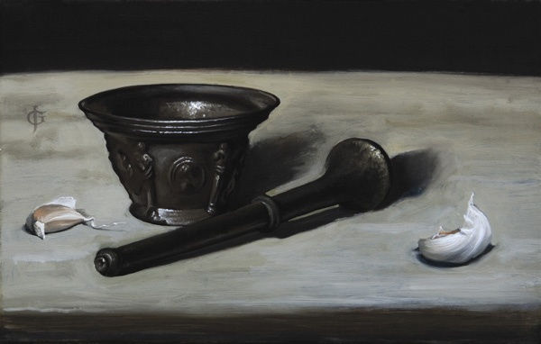 James Gillick, Sixteenth Century Pestle & Mortar with Garlic