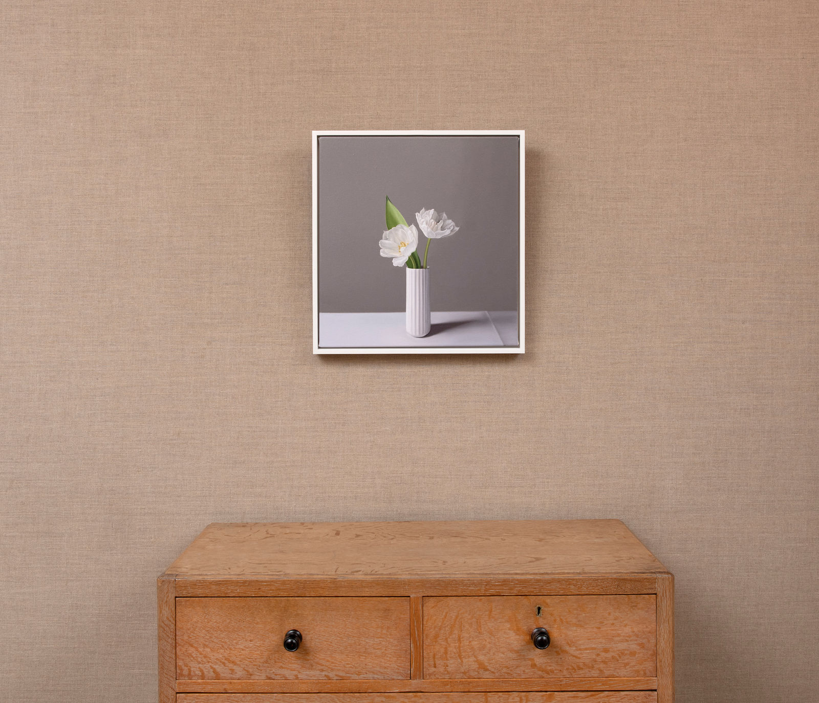 Jo Barrett, Still Life with White Tulips and Ridged Vase
