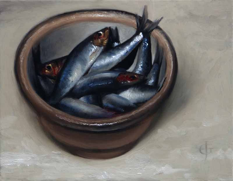 James Gillick, Sprats in a Stoneware Bowl