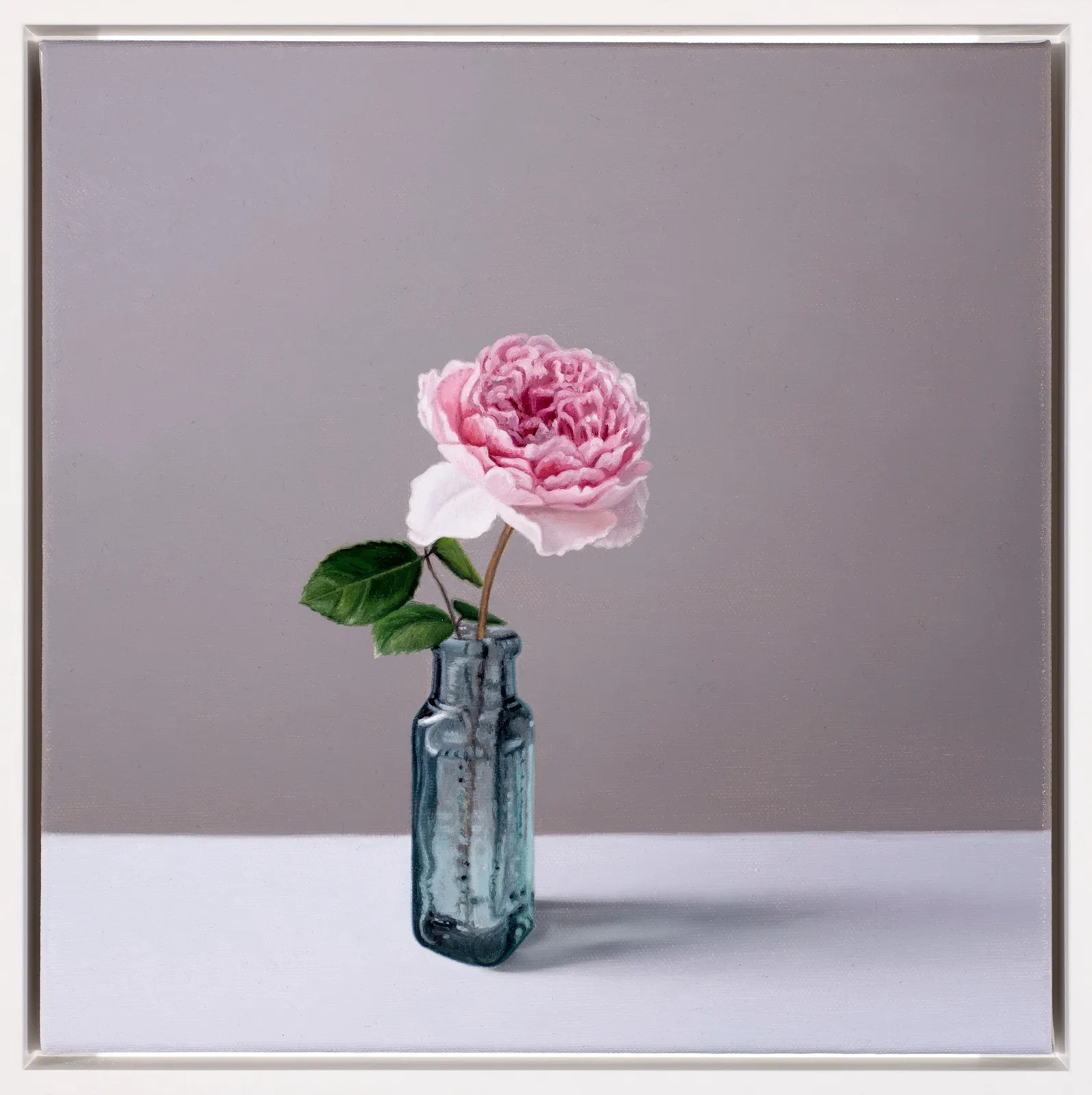 Jo Barrett, Still Life with Pink Rose and Glass Bottle