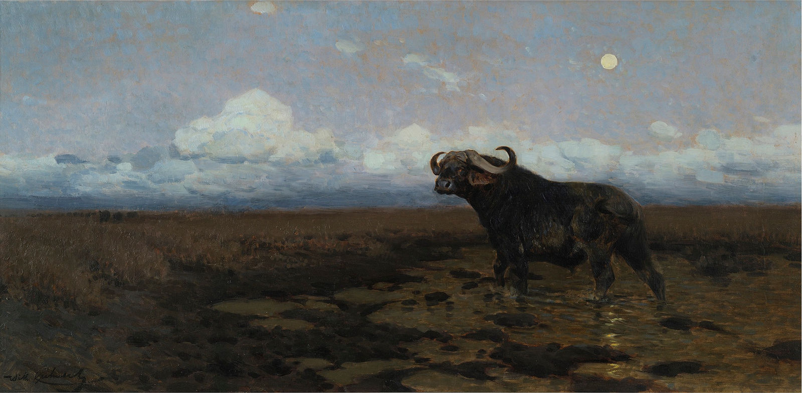 Friedrich Wilhelm Kuhnert (1865-1926), In the Marsh - Buffalo
