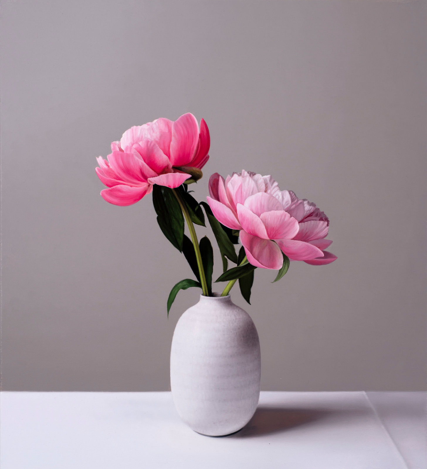 Jo Barrett, Still Life with Pink Peonies and Tin Glazed Bottle 2