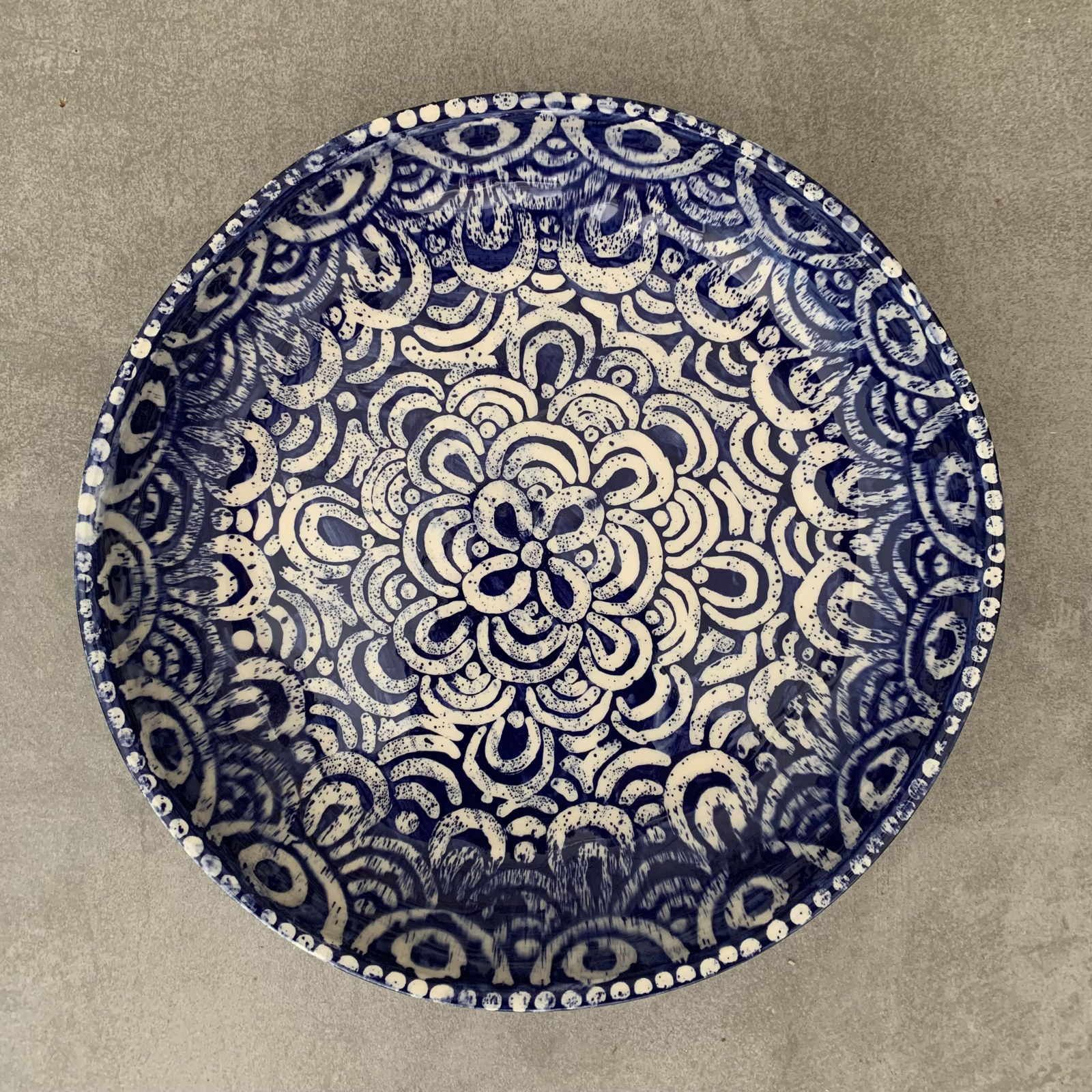 Kitty Edwards, Large Blue & White Patterned Bowl III