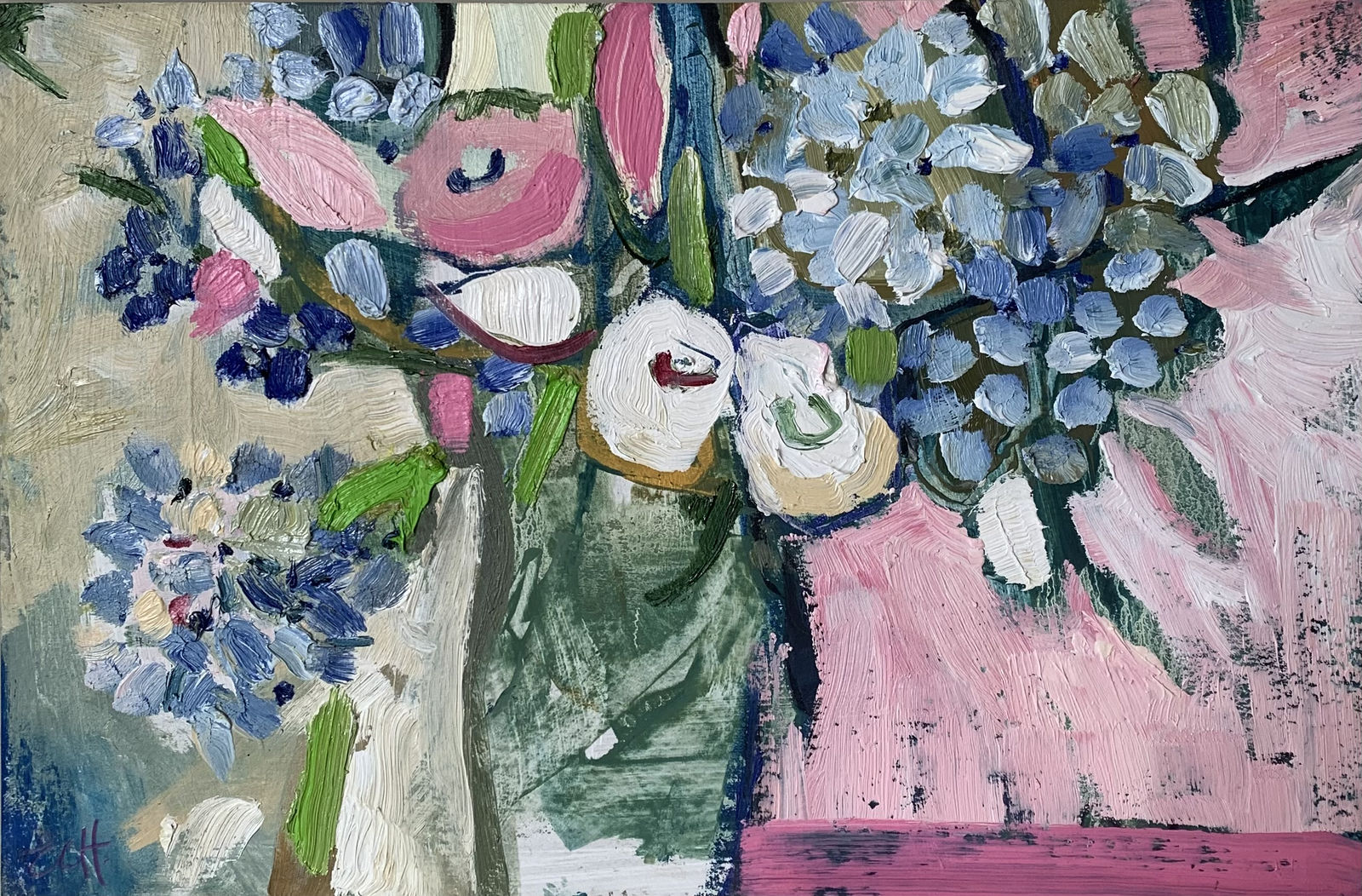 Emma Haggas, Cornish Blue Hydrangeas & White Roses