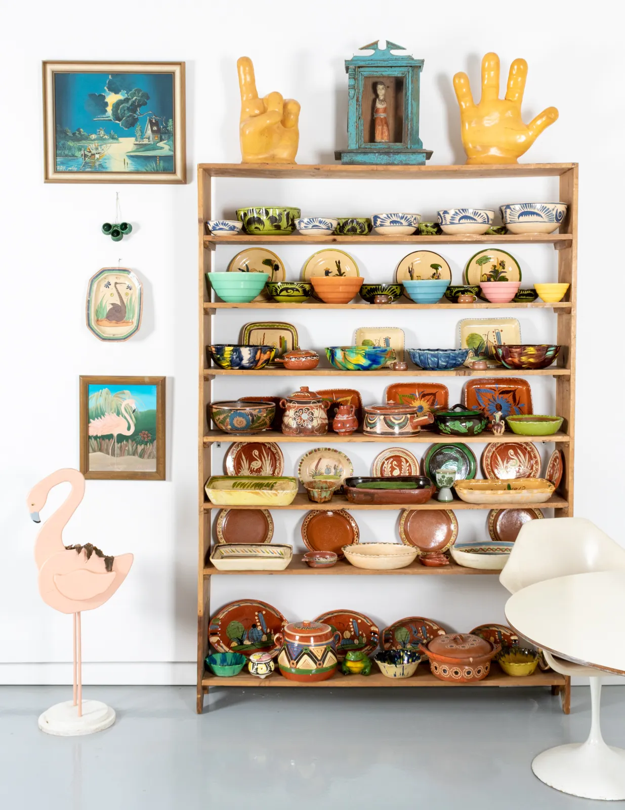 Roger Brown, Studio Left: Unpainted Shelf, with Big Yellow Hands, c. 1995