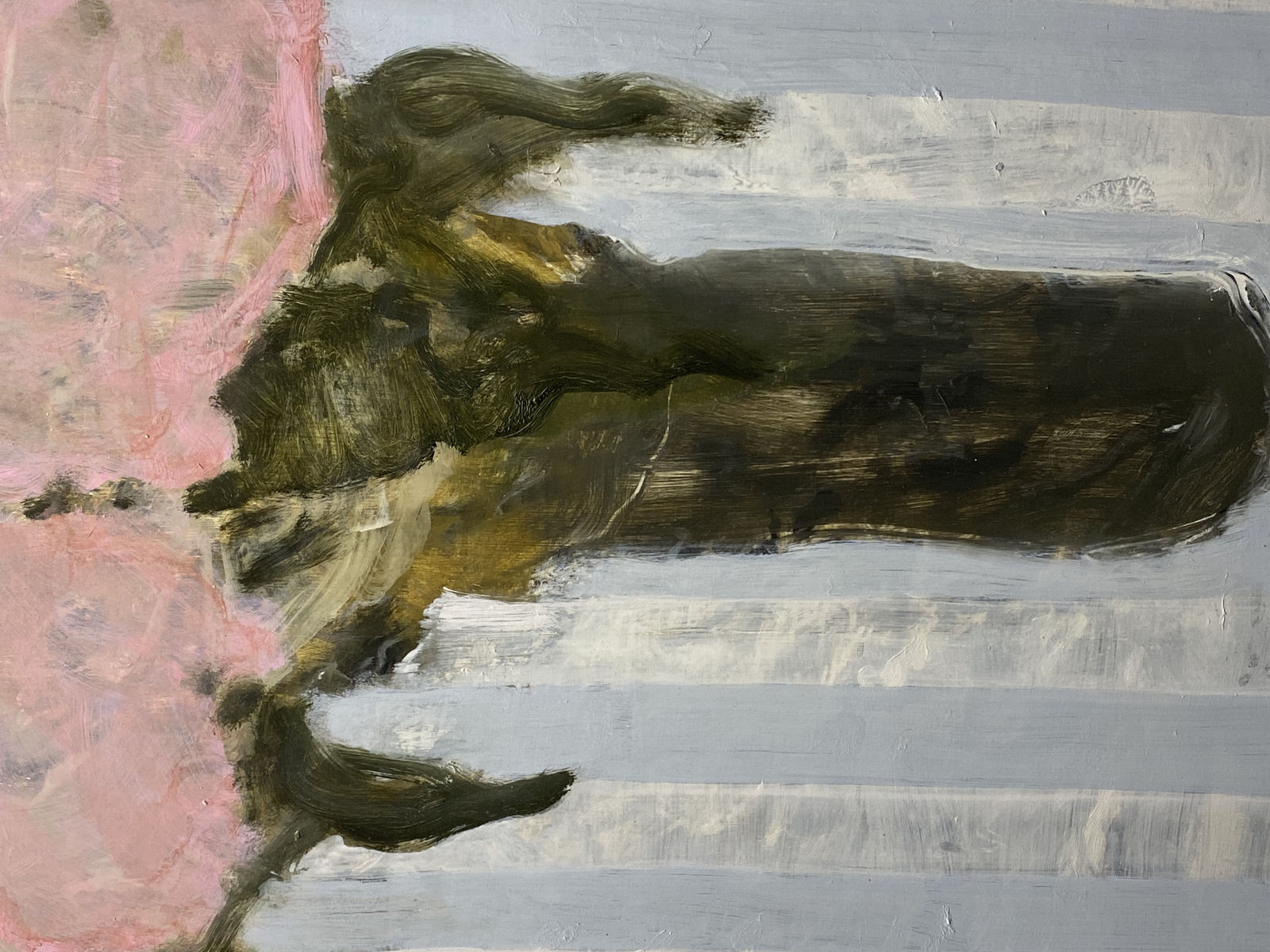David Konigsberg, Pinks on a Blue Striped Cloth, 2021