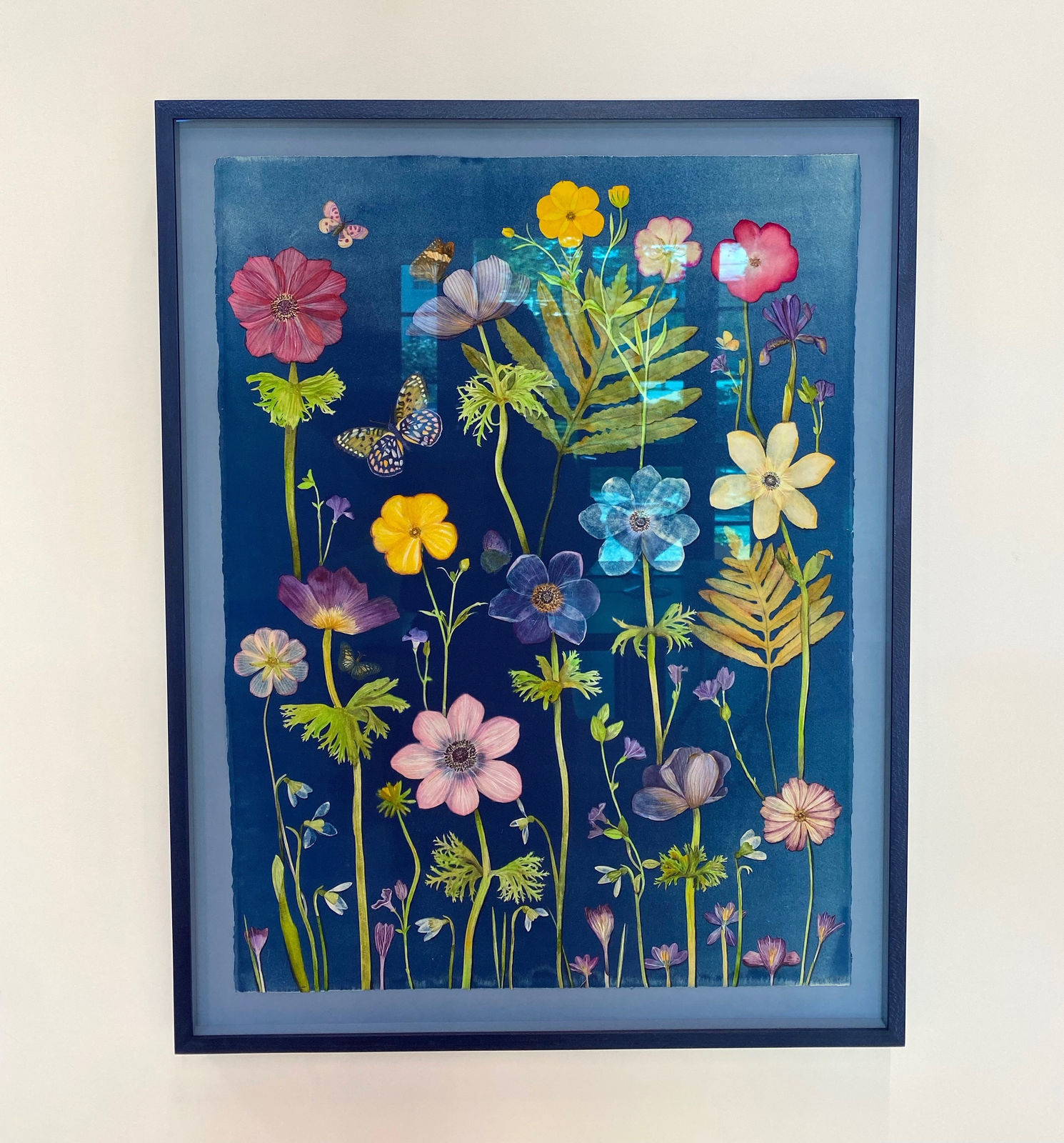 Julia Whitney Barnes, Cyanotype Painting (Anemones, Ferns, Snowdrops, Pollinators, etc), 2021