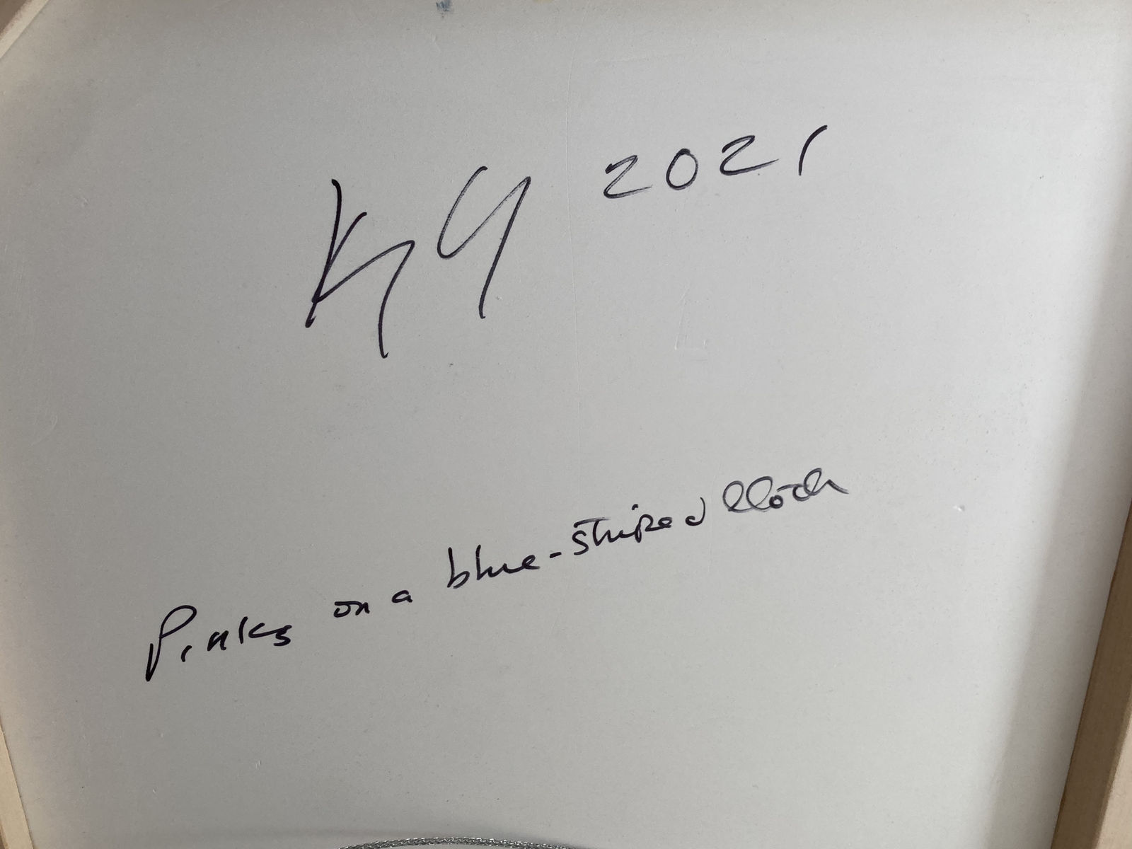 David Konigsberg, Pinks on a Blue Striped Cloth, 2021