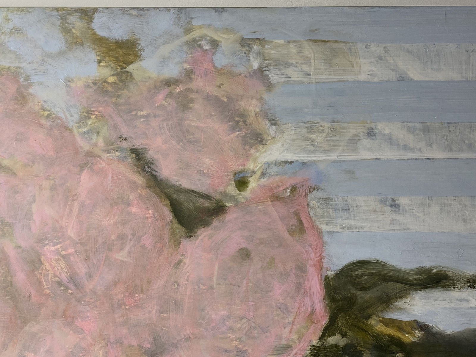 David Konigsberg, Pinks on a Blue Striped Cloth, 2021