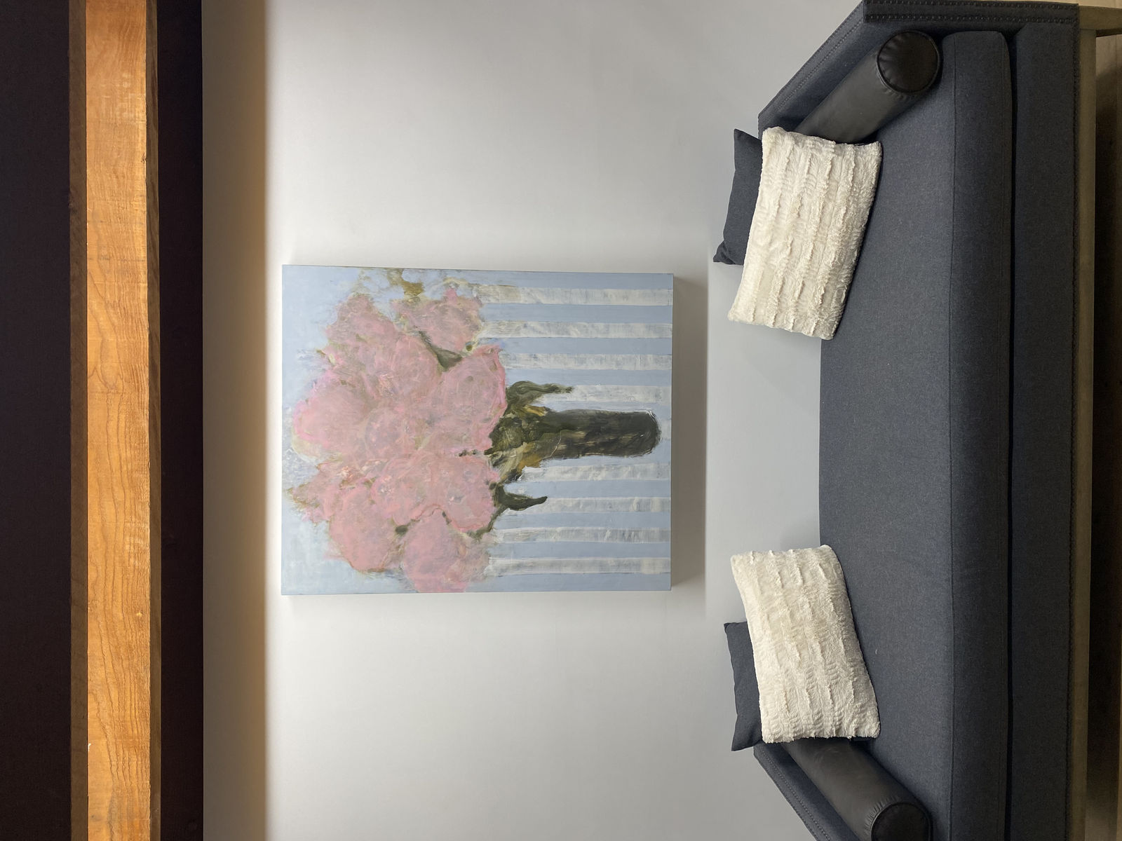 David Konigsberg, Pinks on a Blue Striped Cloth, 2021