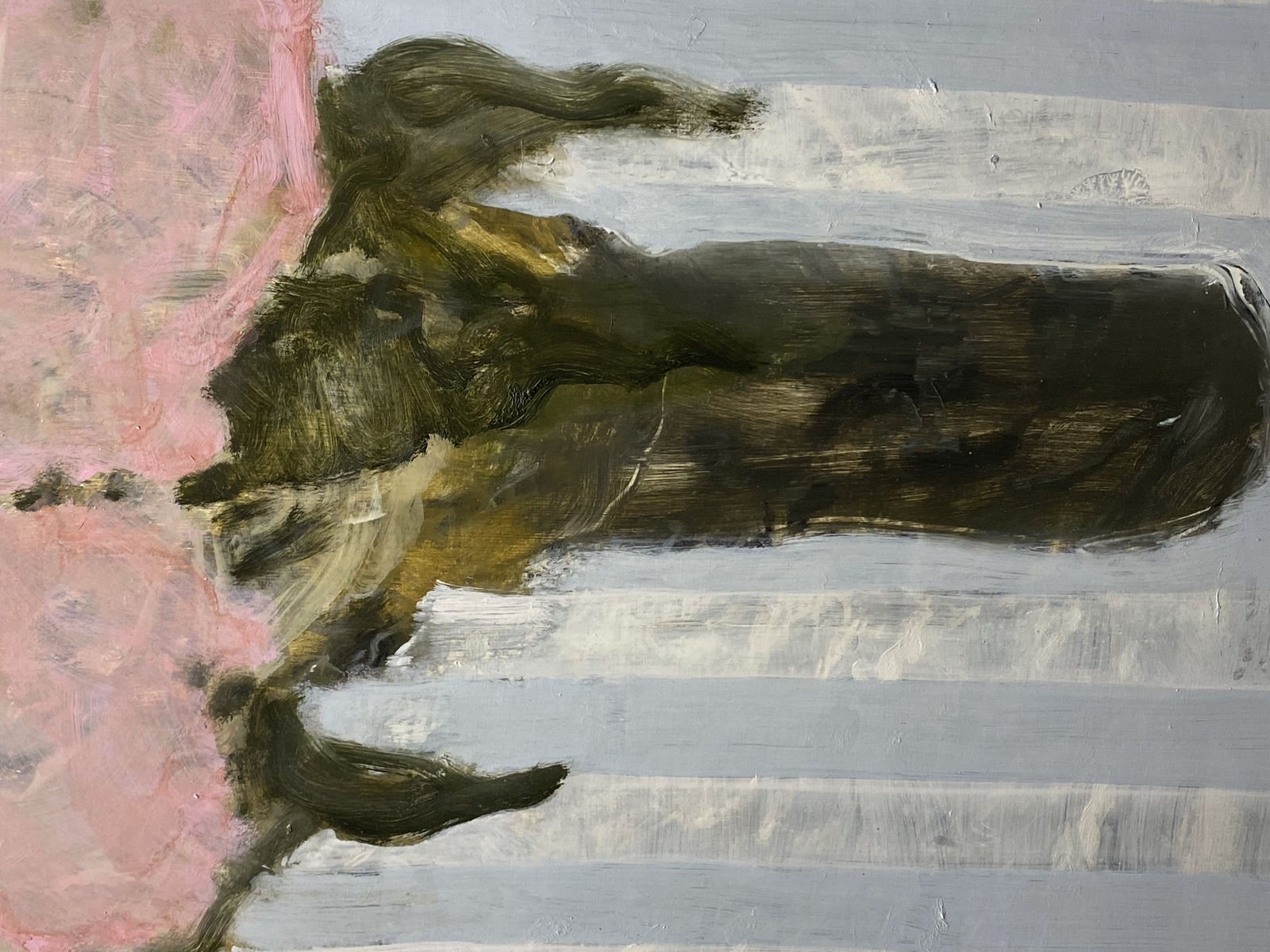 David Konigsberg, Pinks on a Blue Striped Cloth, 2021