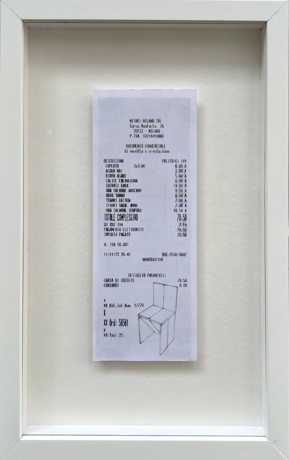 Jonathan Monk, Restaurant Drawing (Donald Judd: Backward Slant Chair 1982), 2024