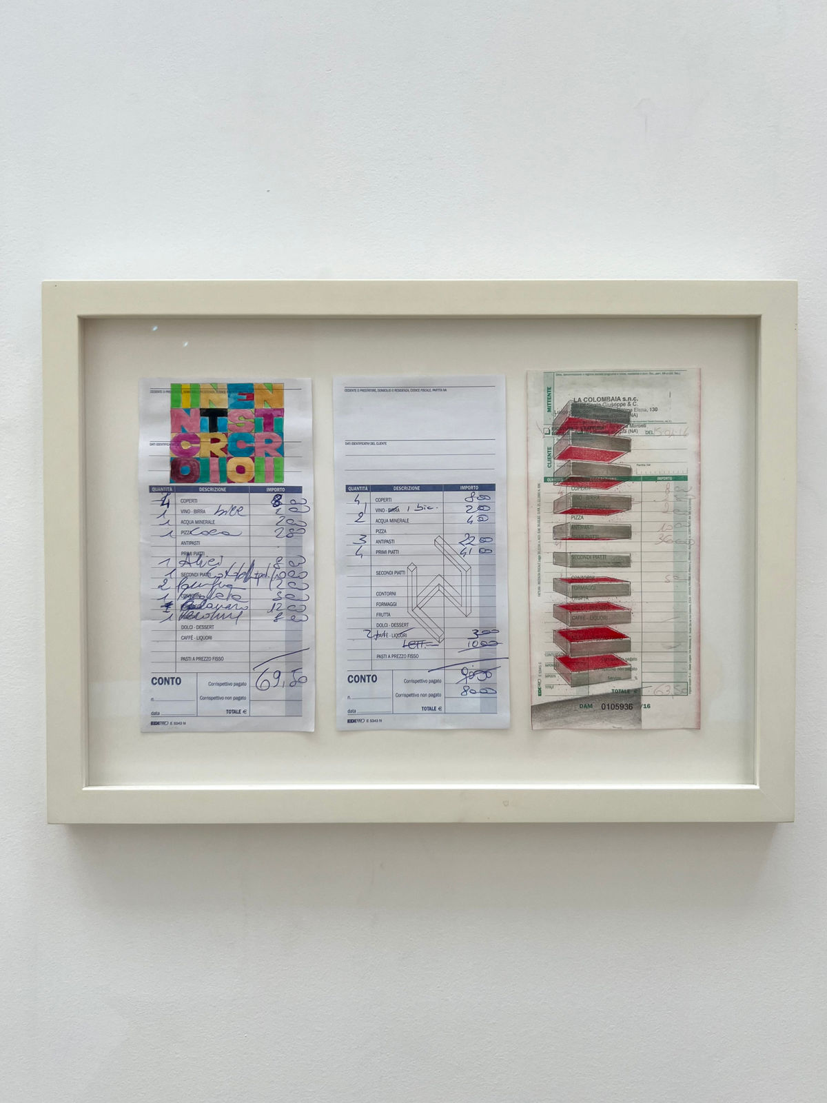 Jonathan Monk, Ensemble de trois Restaurant Drawings (Alighiero Boetti incontri e scontri, Sol Lewitt Incomplete Open Cube, Donald Judd Stack), 2017