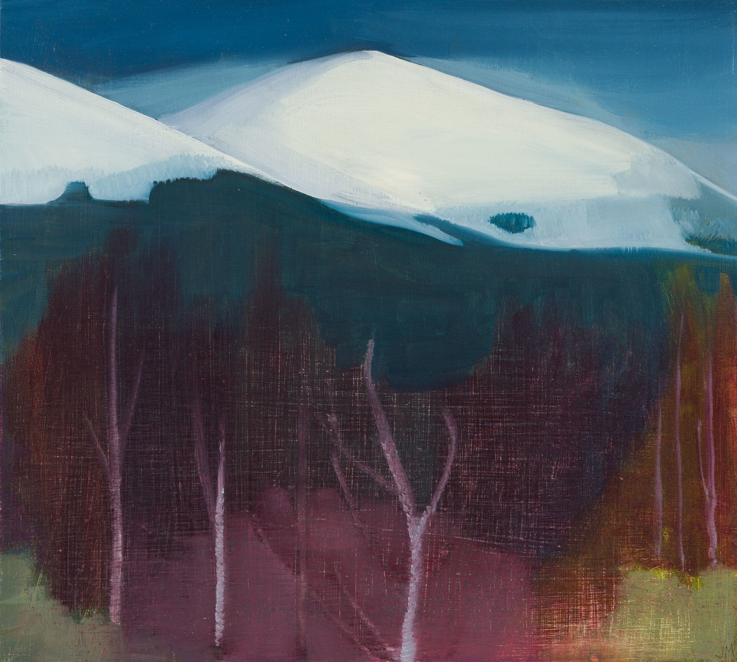Jane MacNeill, Snow hills, forestry and birches study, 2023