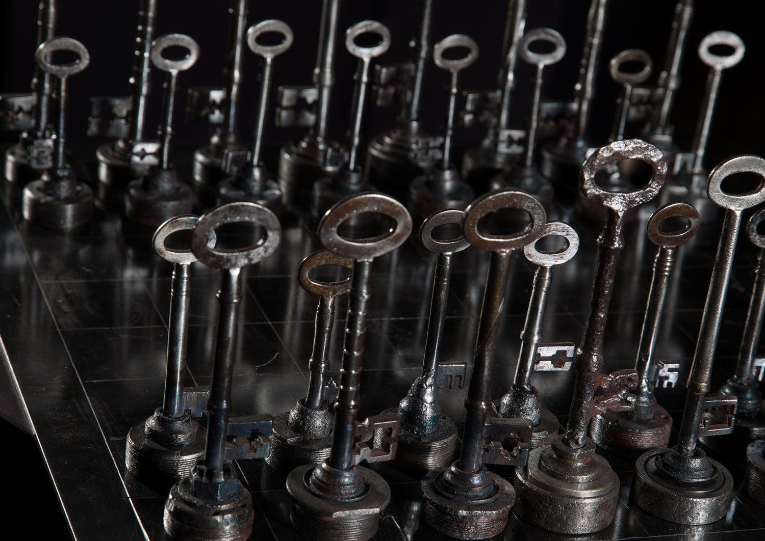 Helen Denerley, Chess Set - keys with table and chairs, 2023