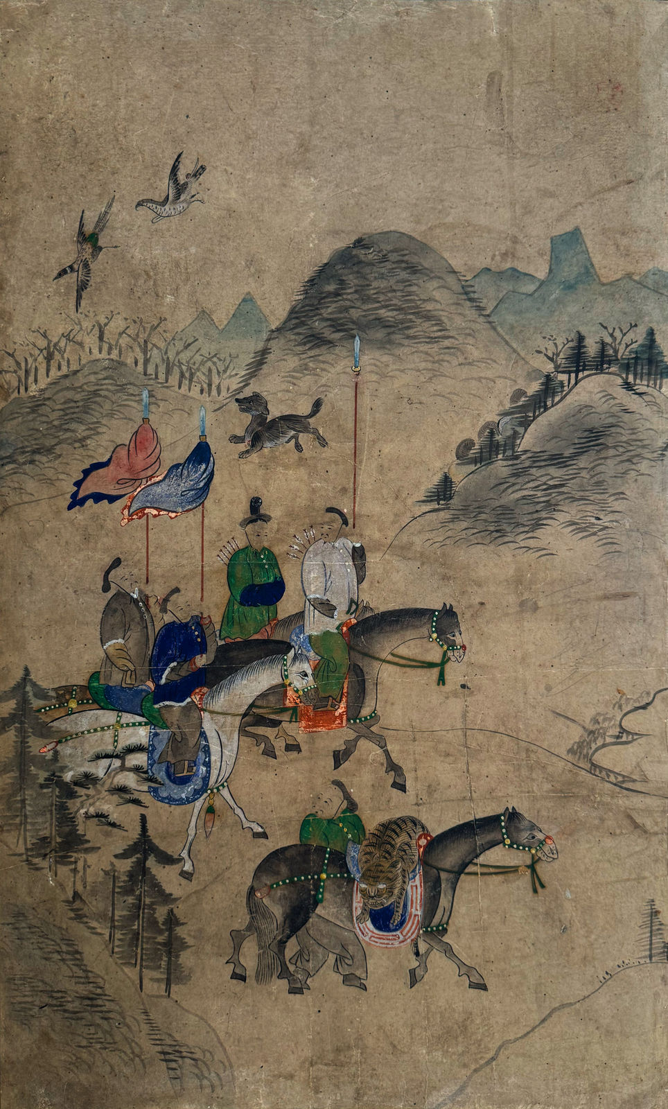 Unknown, Joseon Dynasty (1392–1897), "Hunting Manchurians" Folding Screen, 19th century