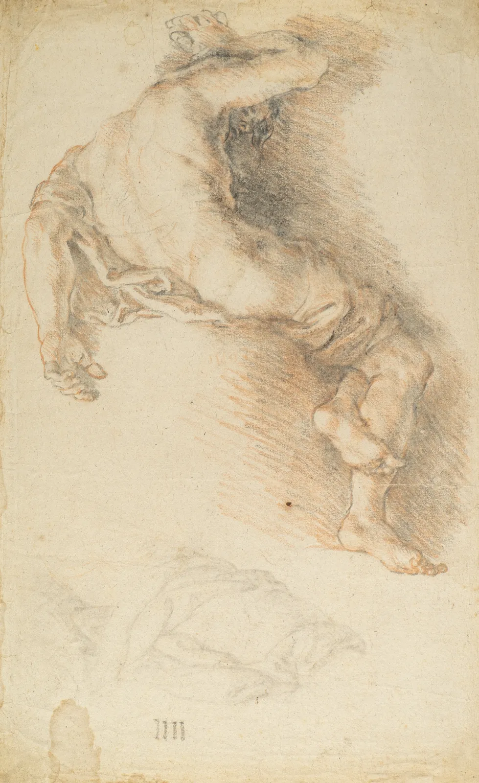 Study of a male figure, detailed with muscular definition, by Charles de la Fosse.