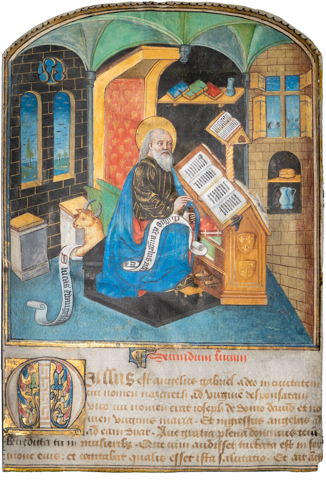 Beautiful medieval french miniature painting from an illuminated manuscript