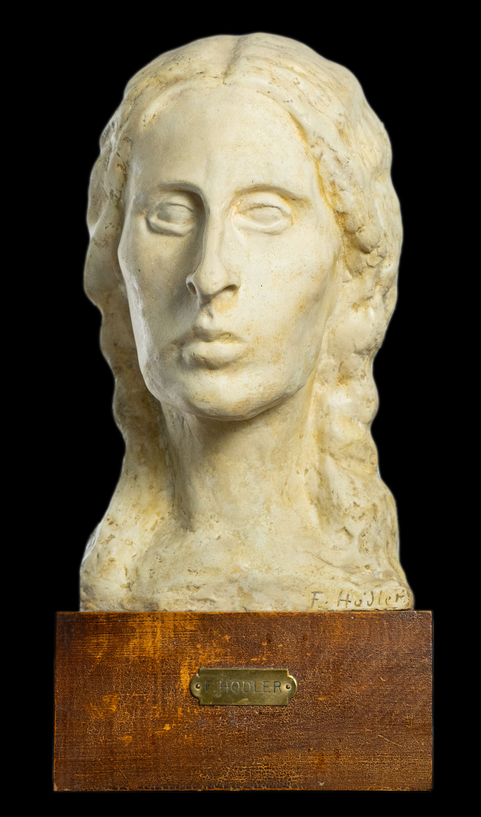 Very rare plaster by Ferdinand Hodler, depicting his beloved muse Valentine Godé-Darel. The only signed sculpture by Ferdinand Hodler, realized in Geneva c. 1914.