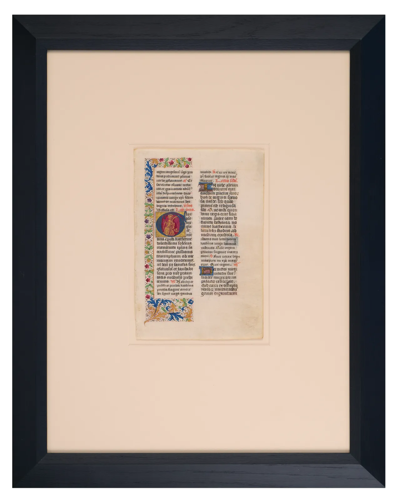 Saint Cahterine of Alexandria, illuminated initial in gold, from a Breviary made in Tours, France