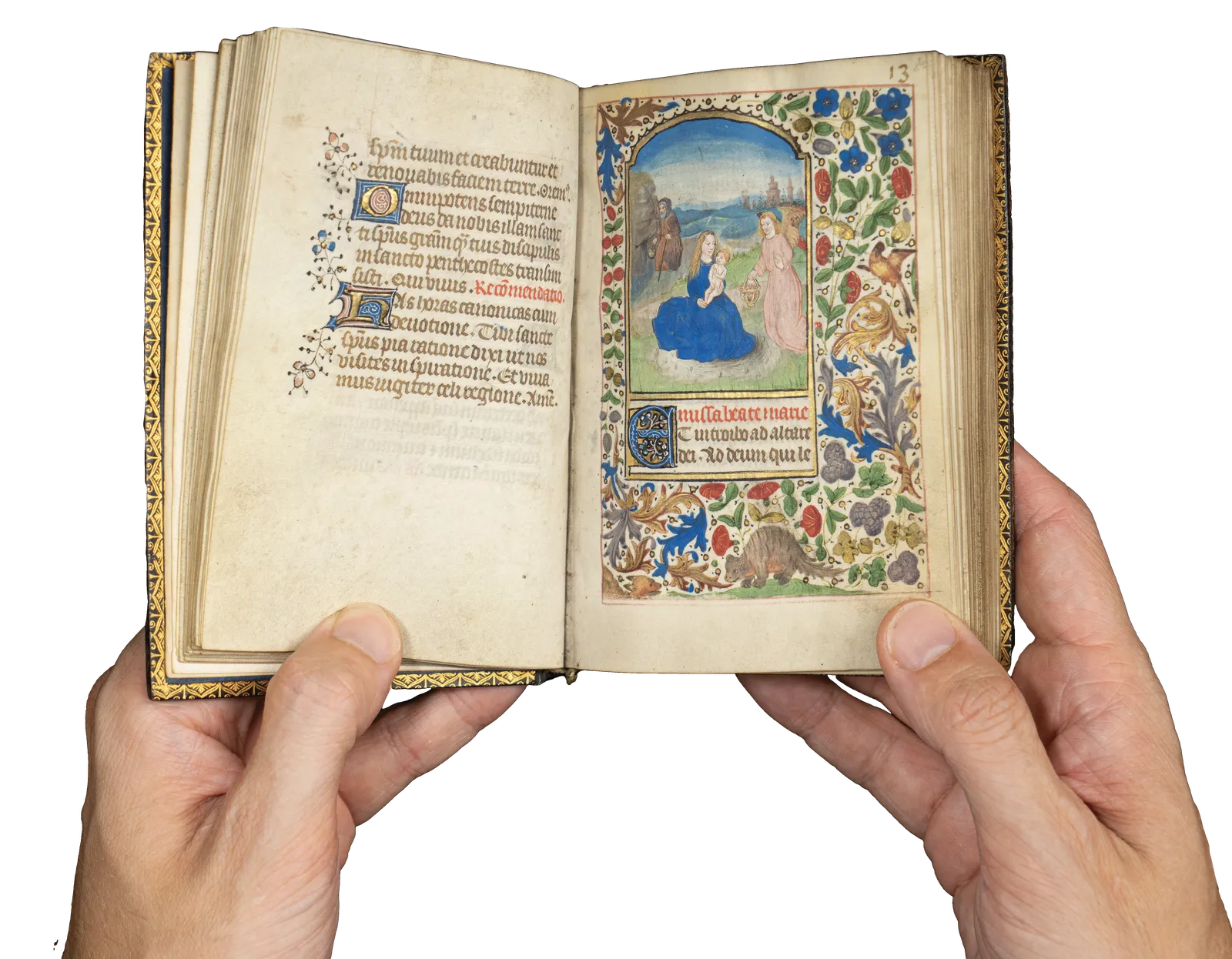 A Book of Hours (use of Rome) produced in Bruges c. 1460 and illuminated by the Mildmay Master. The image shows the illuminated manuscript open on the page of the Virgin and Child miniature painting.