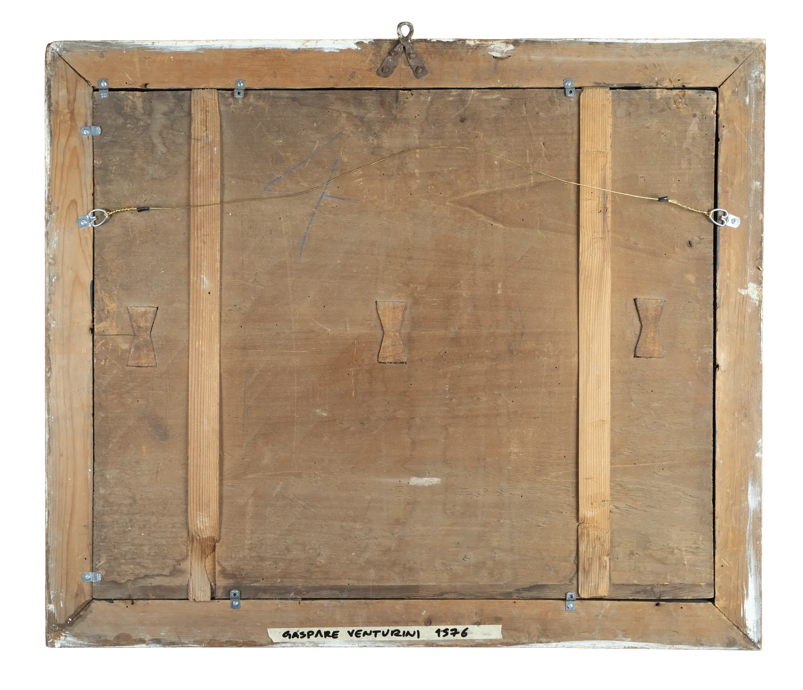 The revers of one large panel painting by an italian mannierism painter, probably Gaspare Venturini, depicting the Crucifixion