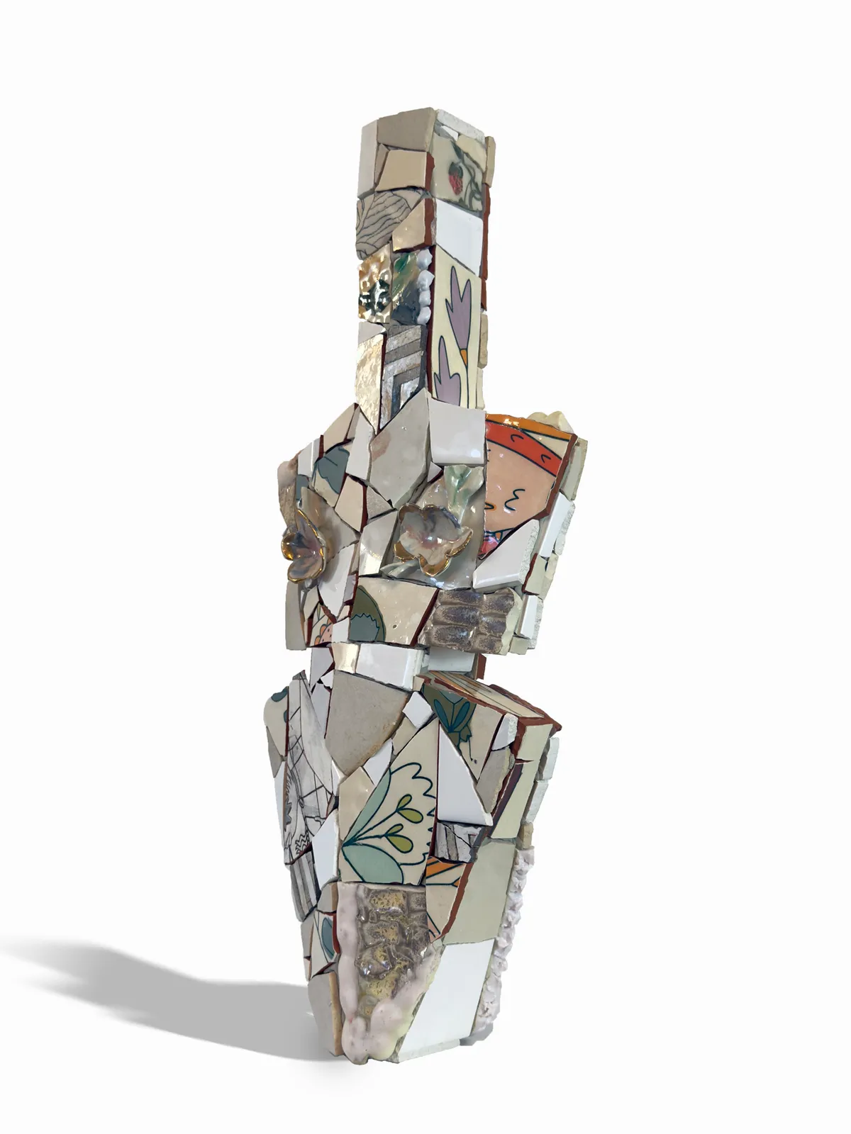 Chase Travaille, Mother Cycladic Violin (Pink), Ceramic shards, 21x8.5x4 in