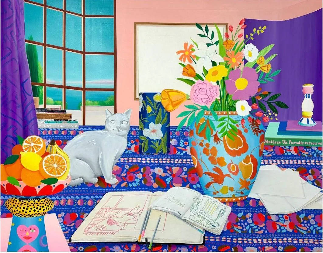 Marion Charlet, Chat, oranges, fleurs, 2023