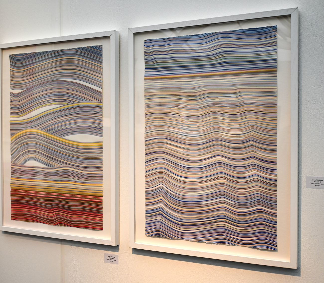 Tulip Field shown framed alongside Seaside at Affordable Art Fair Hampstead in London. These pieces are currently stored unframed.