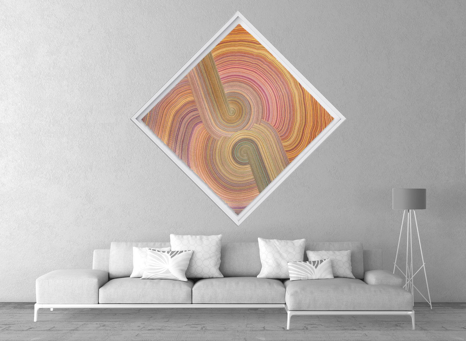 Two Lines shown in diamond position. Because of the squared composition there is no right side up.