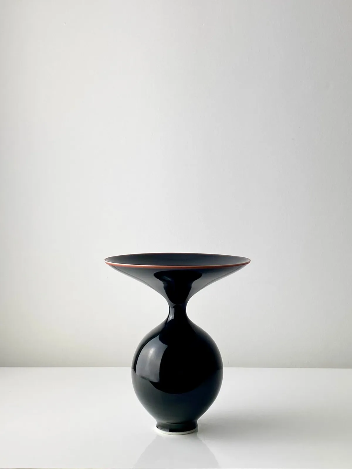 Anna Silverton, Porcelain Vase Black Tenmoku with orange rim, 2025