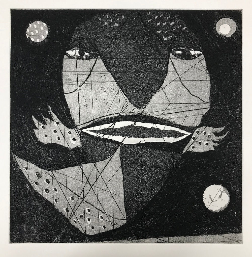 Paul Atkins, Fishwoman with Lines and Two Planets, 2019