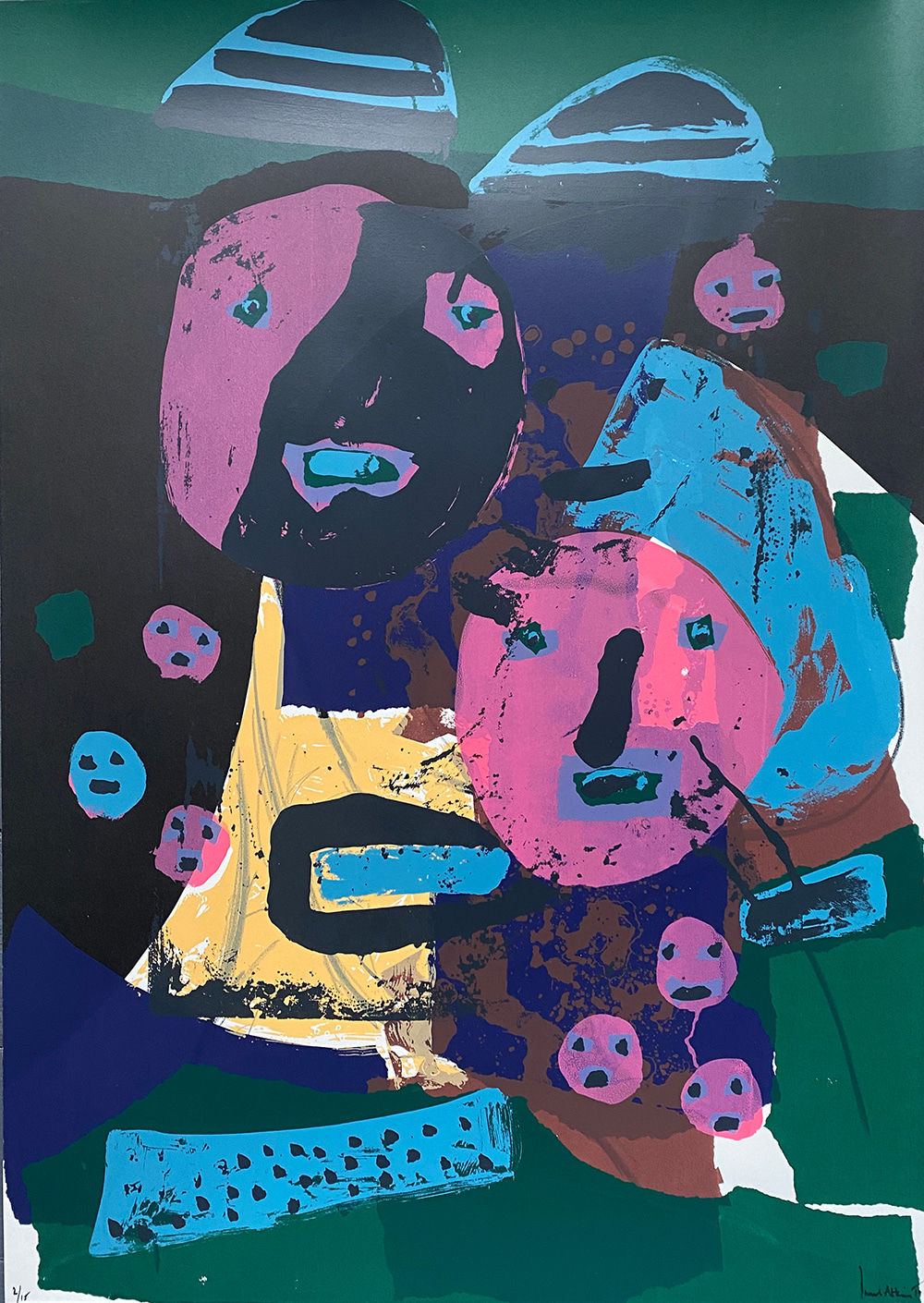 Paul Atkins, Heads in a Blue and Green Landscape, 2019