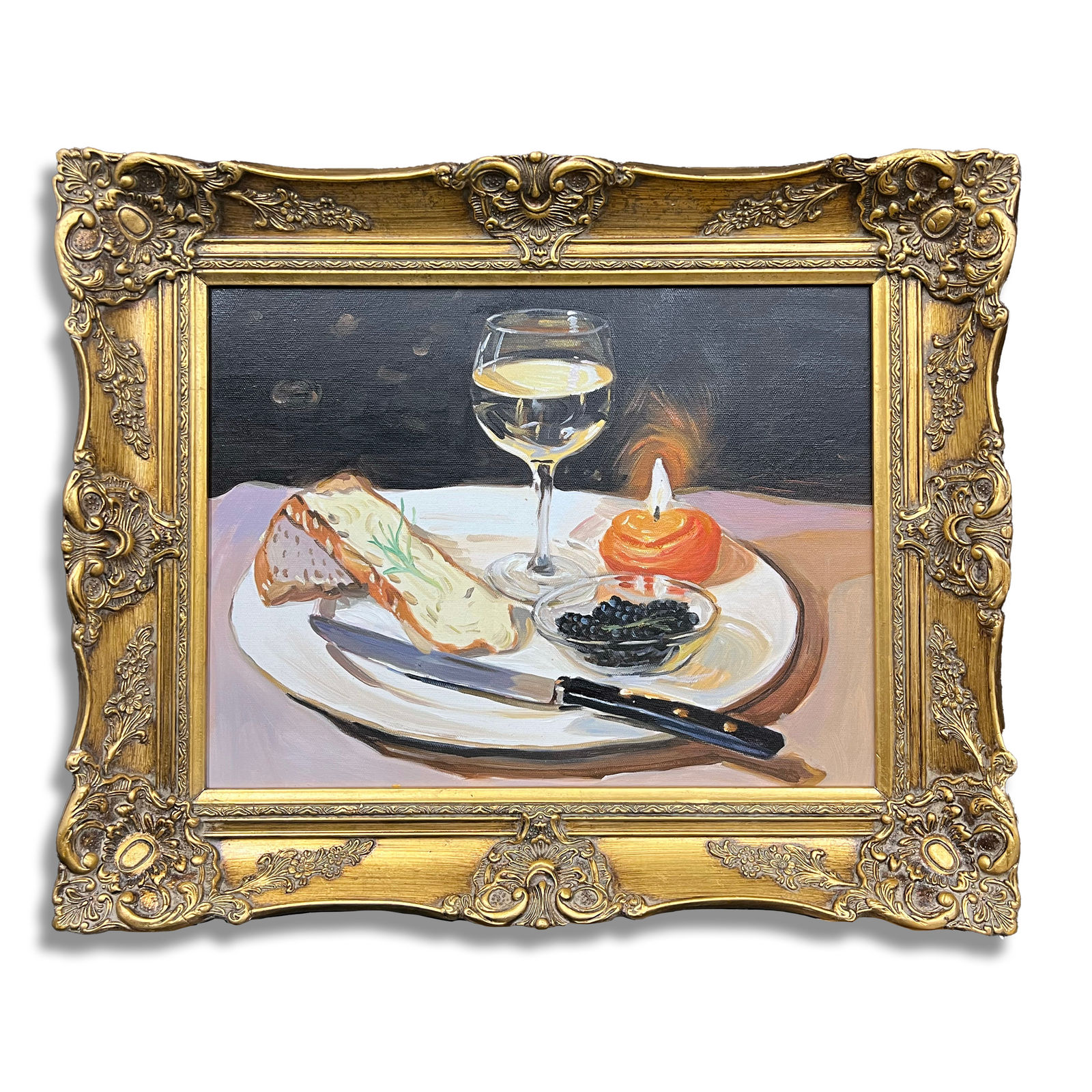Daniel Allen Cohen, Still Life of Caviar & Wine, 2024