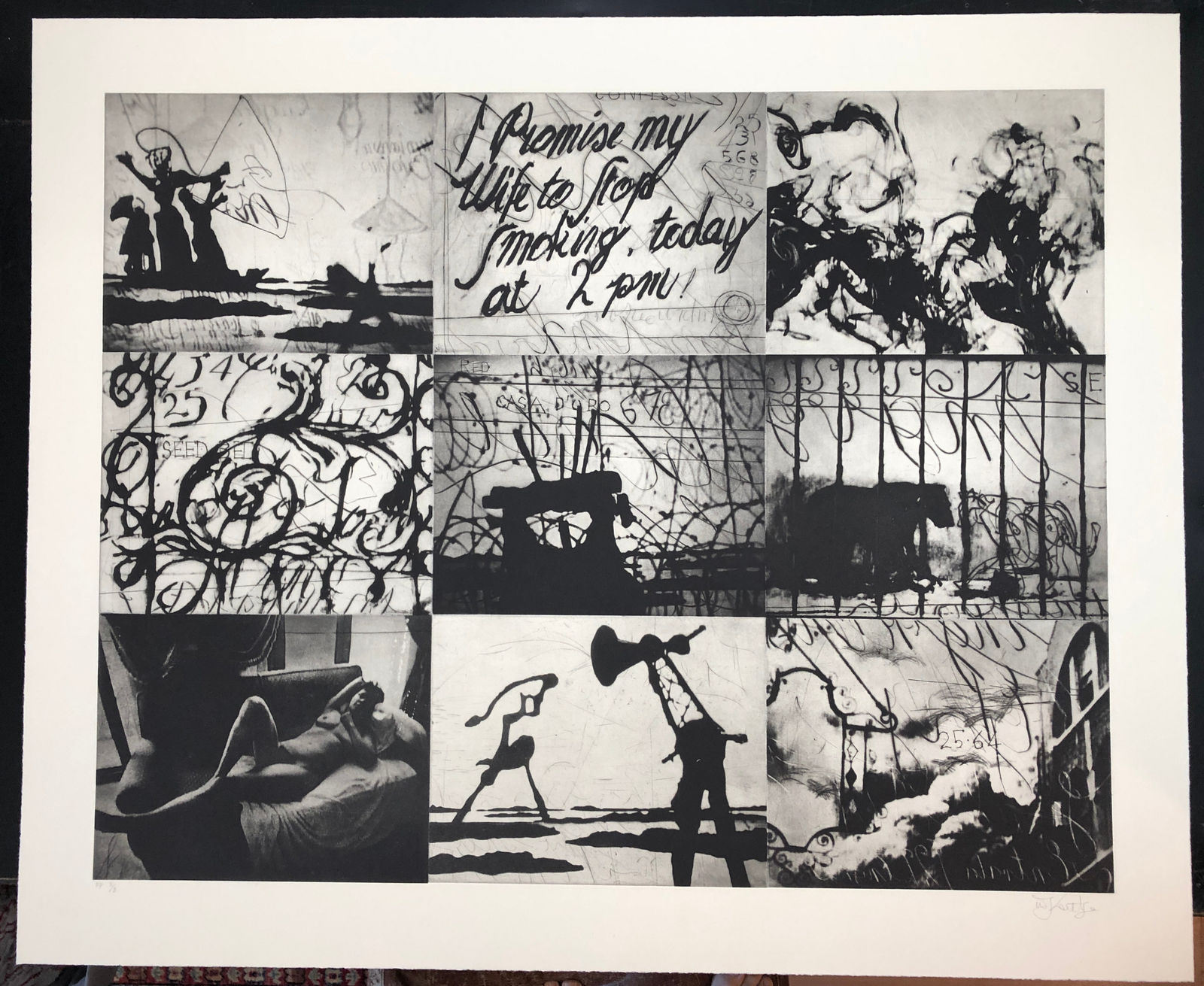 William Kentridge, Zeno Writing 1 : 9 Photogravures on 1 sheet, 2002