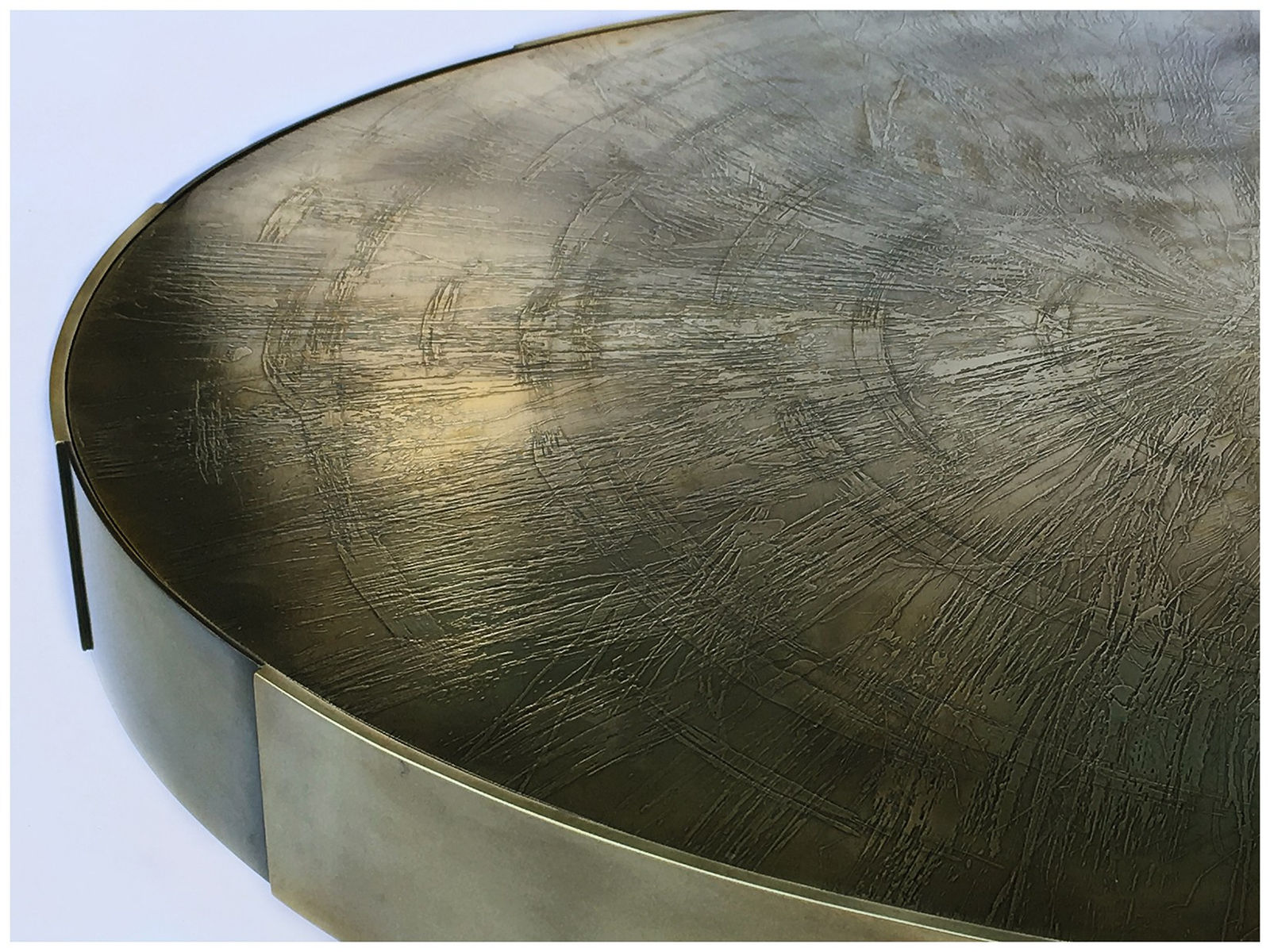 Atelier Stefan Leo, Phaux Brass Coffee Table with Patinated Etched Top, 21st century