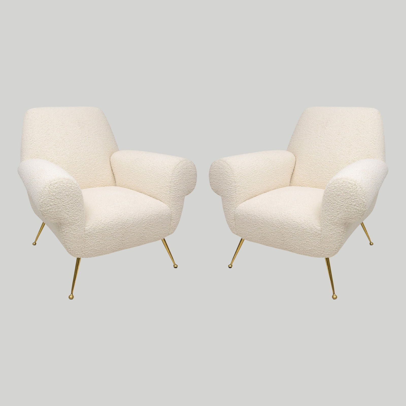 Pair of Italian-Mid-Century Lounge Chairs Upholstered in Boucle, 1950’s